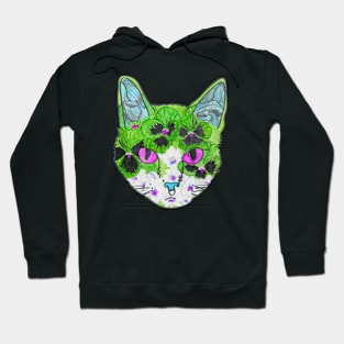 Green floral kitty Hoodie